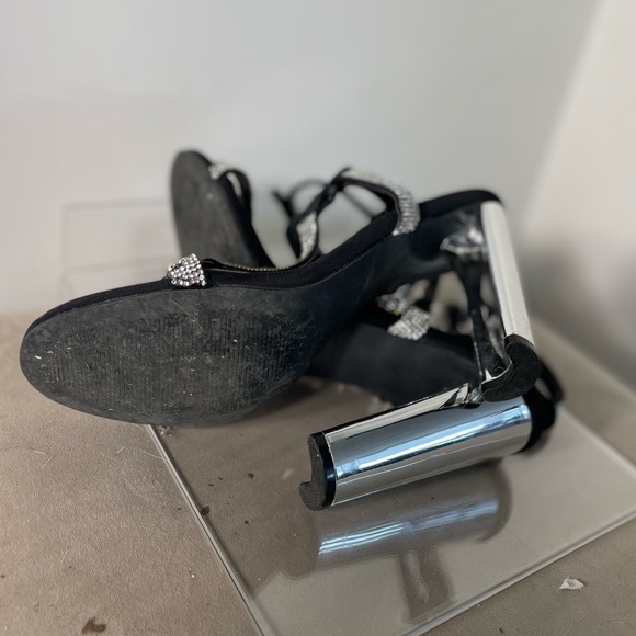 Rhinestones Silver Chunky Heel Sandals - Picture 10 of 10